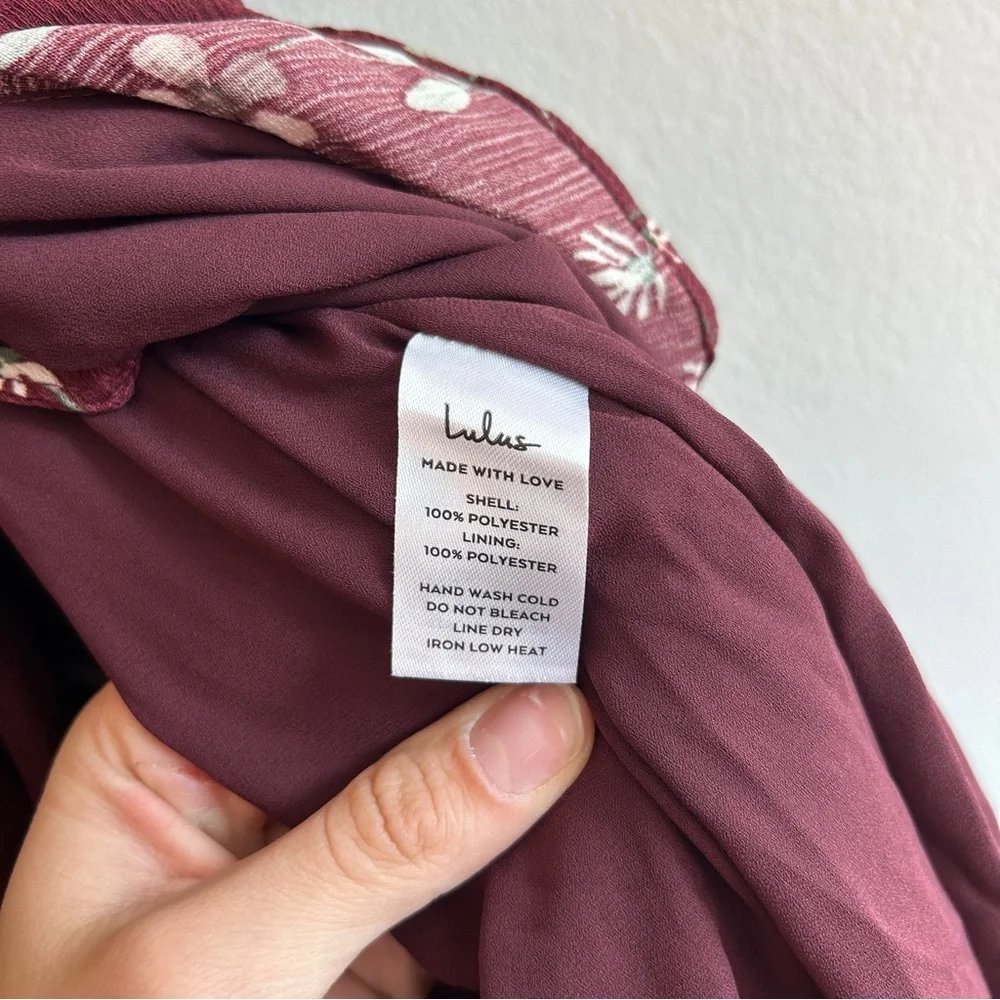 NWT Lulus Wild Winds Burgundy Floral Print High-Low Wrap Dress Size Medium - Picture 7 of 8